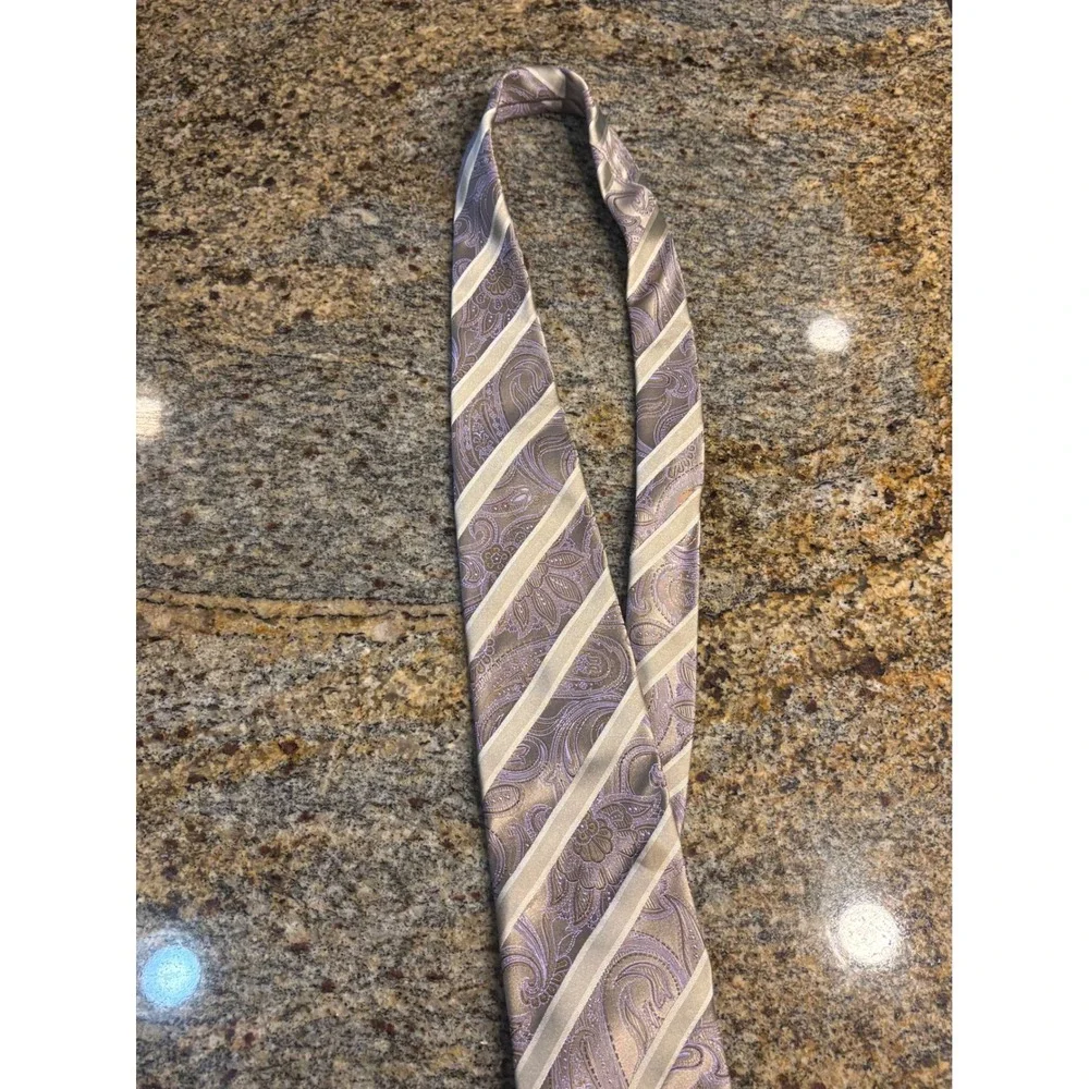 Canali Paisley Striped Necktie‎ 100% Silk Blend Business Formal Elegant